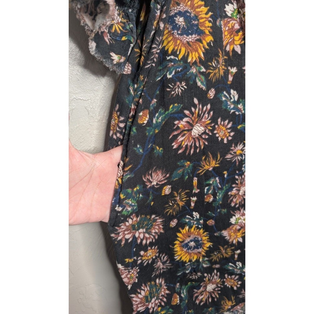 Natural Life Womens Med Black Floral Cotton Gauze Puff Sleeve Sienna Mini Dress - Picture 7 of 8